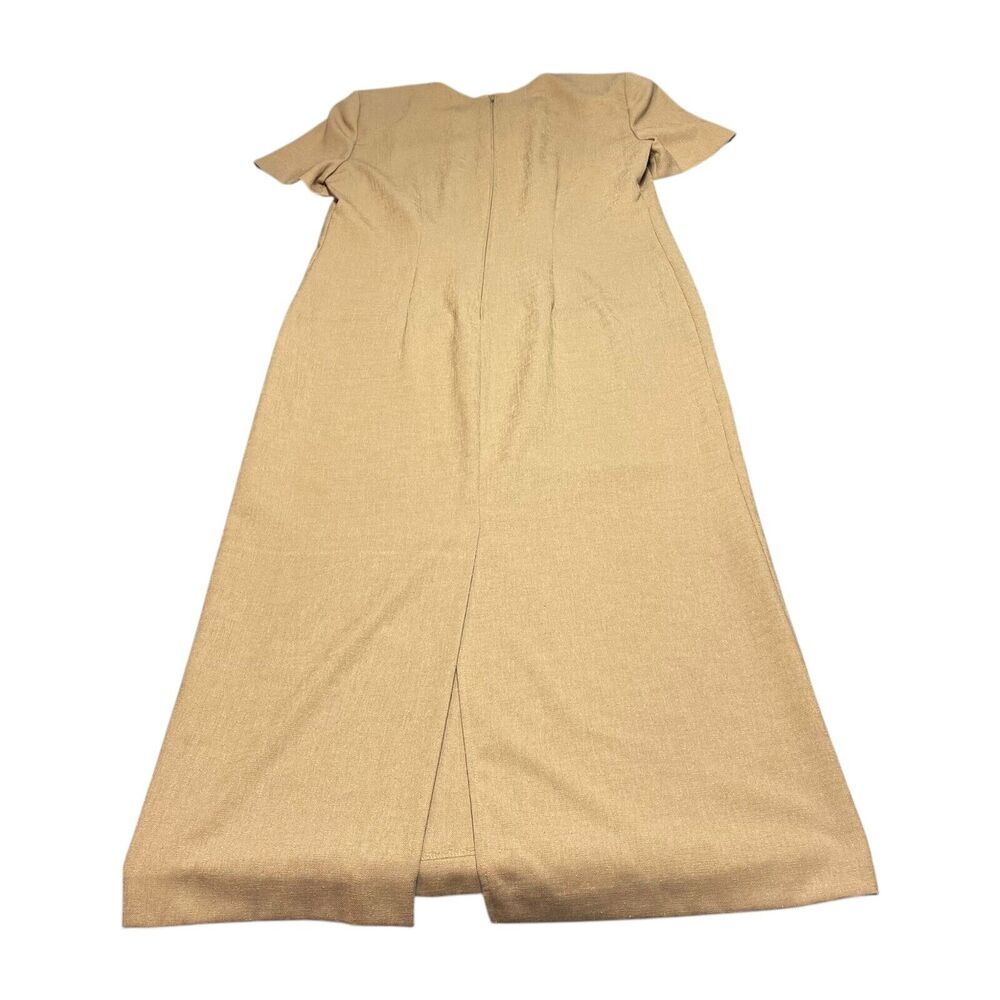 Leslie Fay A-Line Dress Women's 10 Petite Beige Short Sleeve Back Slit Classic - Picture 3 of 8
